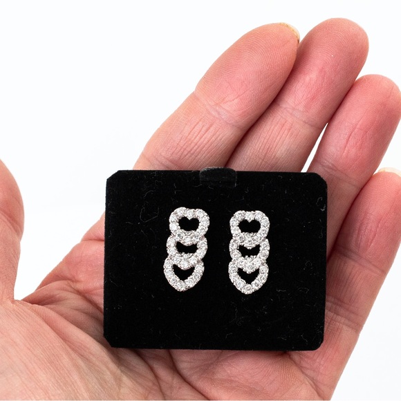 Simulated diamond interlocking heart post earrings sterling silver Absolute - Picture 2 of 16